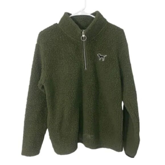 Pink Victoria’s Secret Green Sherpa Fleece Pullover Womens Size XS - Picture 1 of 5
